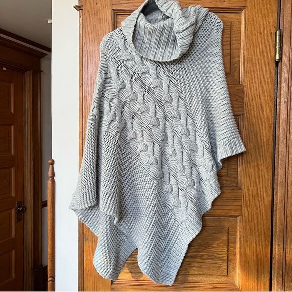 Anthropologie Madison 88 Chunky Knit Asymmetrical Cowl Turtleneck Poncho Sweater - Picture 1 of 5